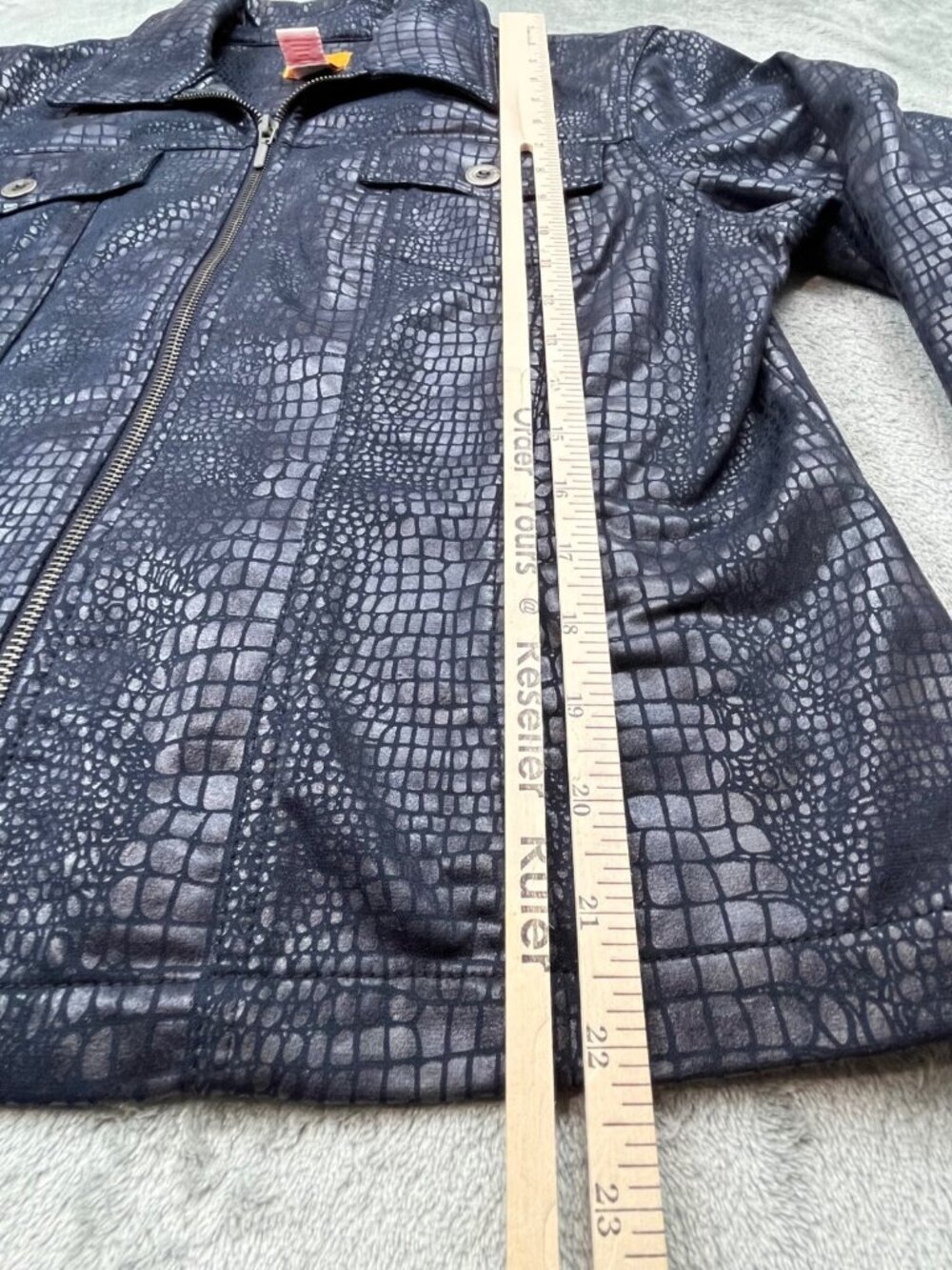 Ruby Rd Jacket Women 12 Black Faux Leather Croc Print Full Zip Up Animal Texture - Picture 6 of 9